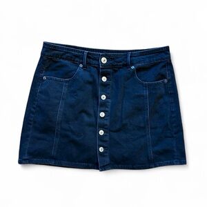 American Eagle Washed Black Denim Button-Front Denim Mini Skirt